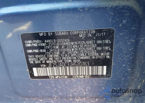 2018 Subaru Forester 2.5I Premium из США, поврежденный, VIN JF2SJADC3JH520763